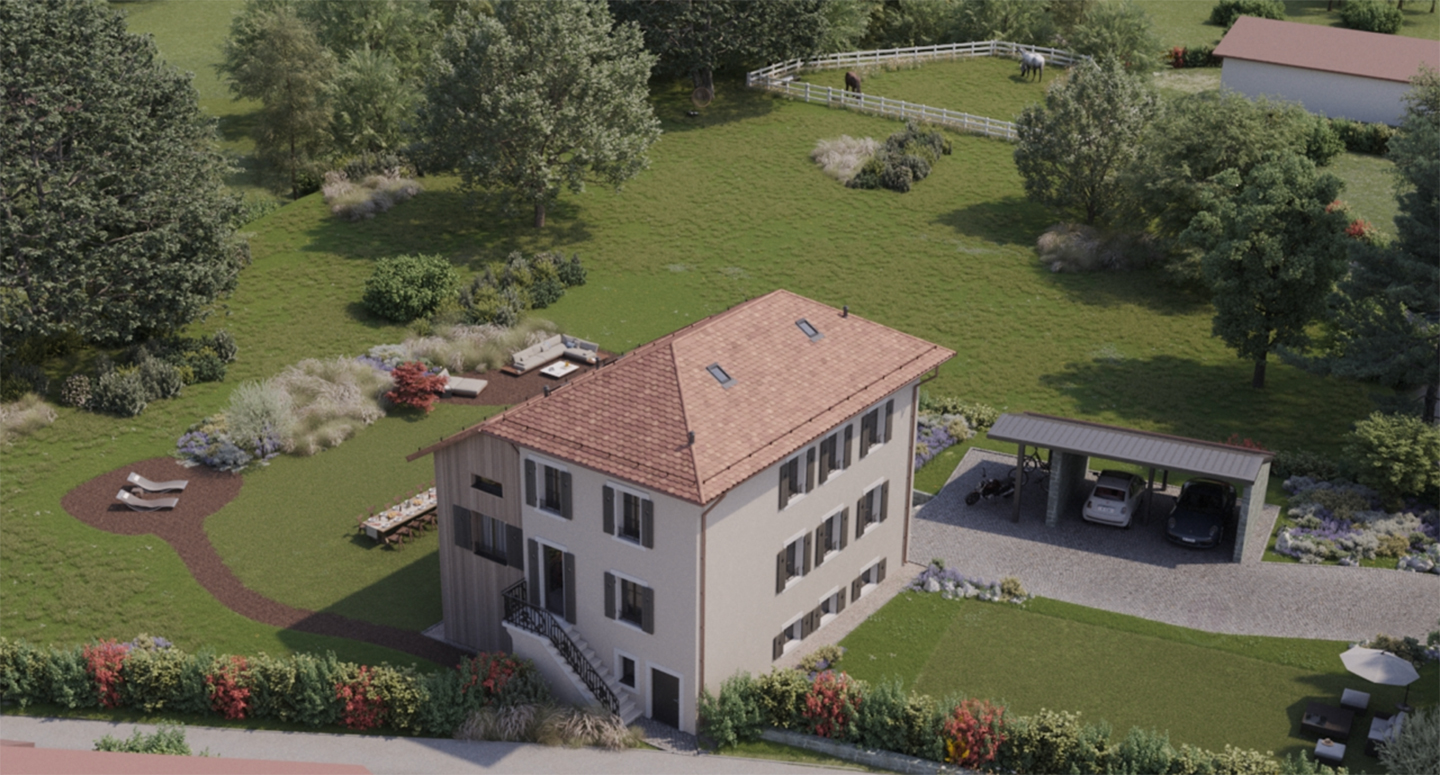 Vue aérienne aménagement extérieur